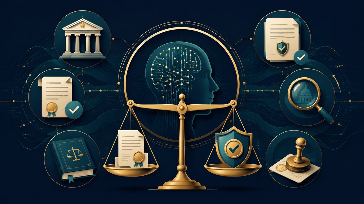 AI Regulatory Counsel career guide illustration: Interpreting AI law and advising organizations on product design, governance, regulatory e