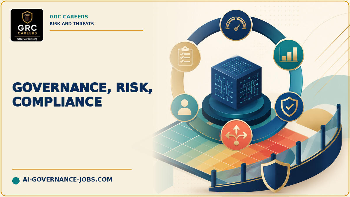 Governance, risk, and compliance functions form a coordinated ring around an AI system.