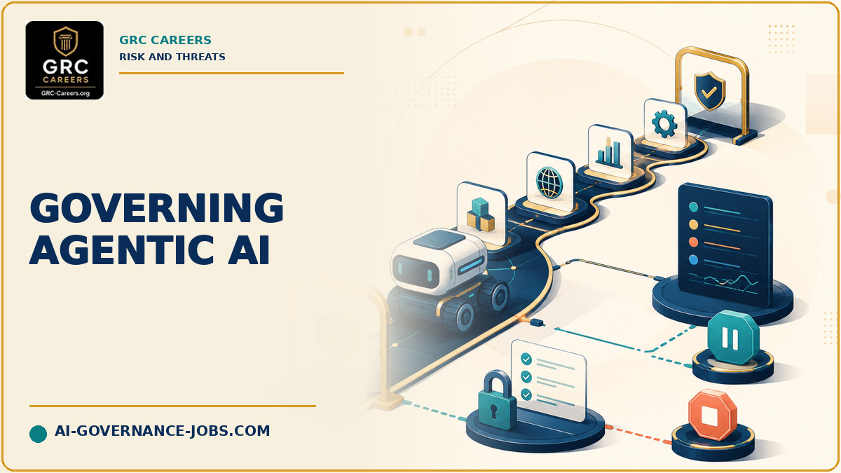 An autonomous AI agent moves through approval, monitoring, pause, and stop controls.