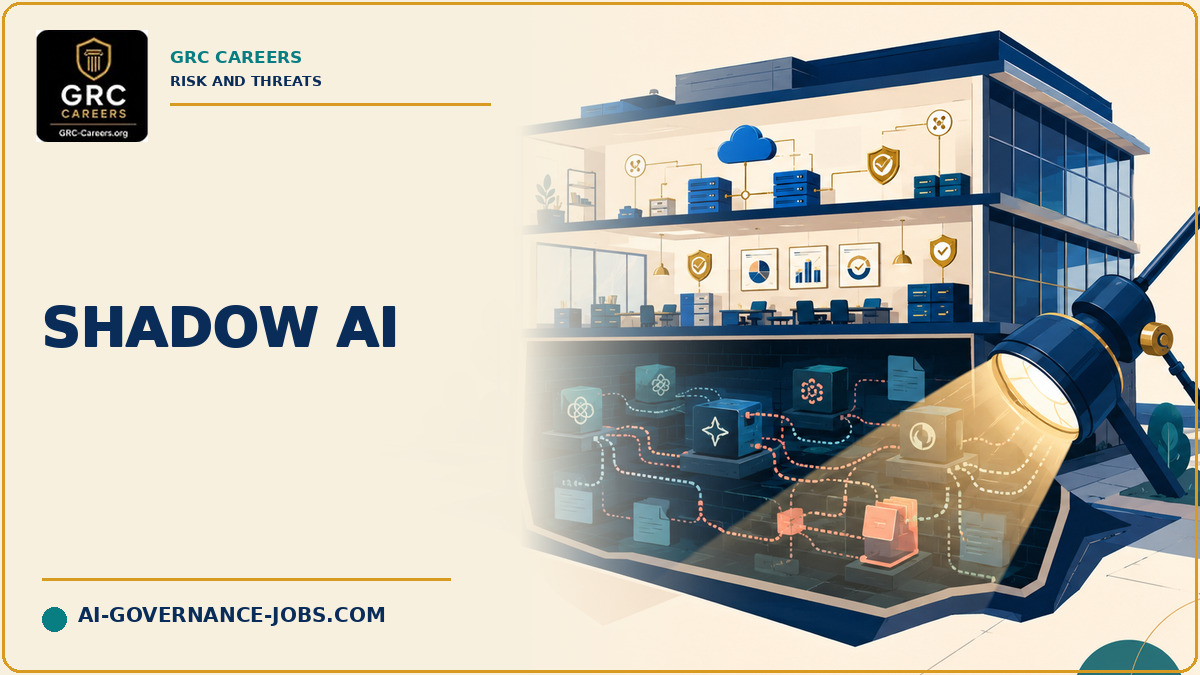 A spotlight reveals hidden AI systems operating beneath a governed organization.