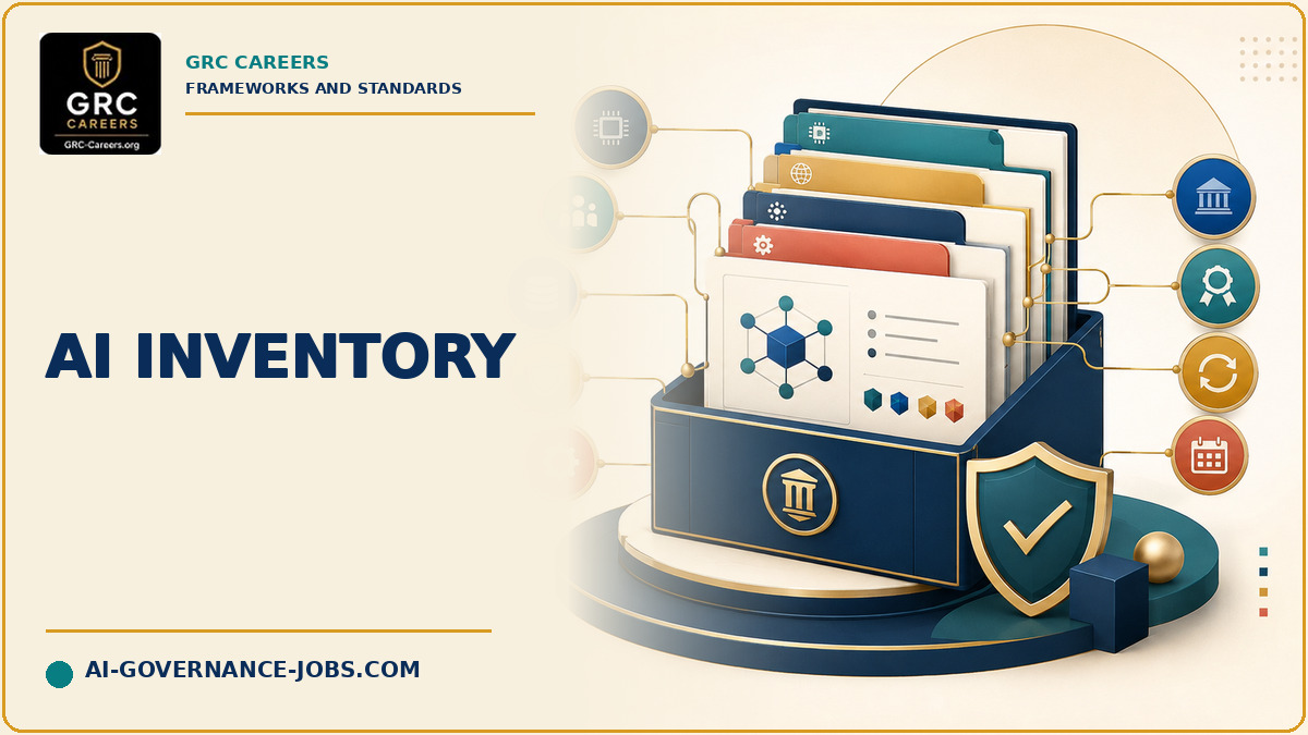 A structured AI system inventory links records to owners, data, controls, reviews, and renewal dates.